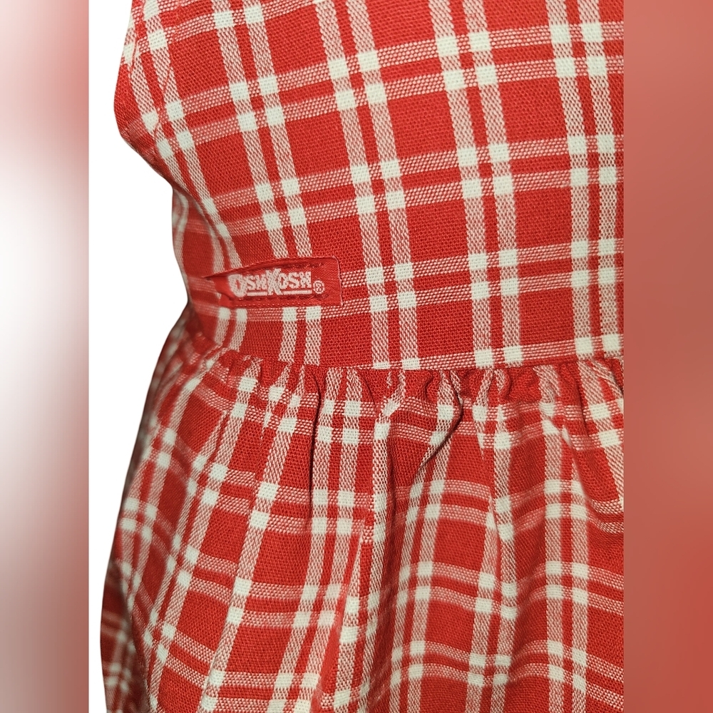 Vtg OshKosh B'gosh Red Gingham Wrap Dress Floral Embroidered USA Toddler Sz 2T - Picture 5 of 16